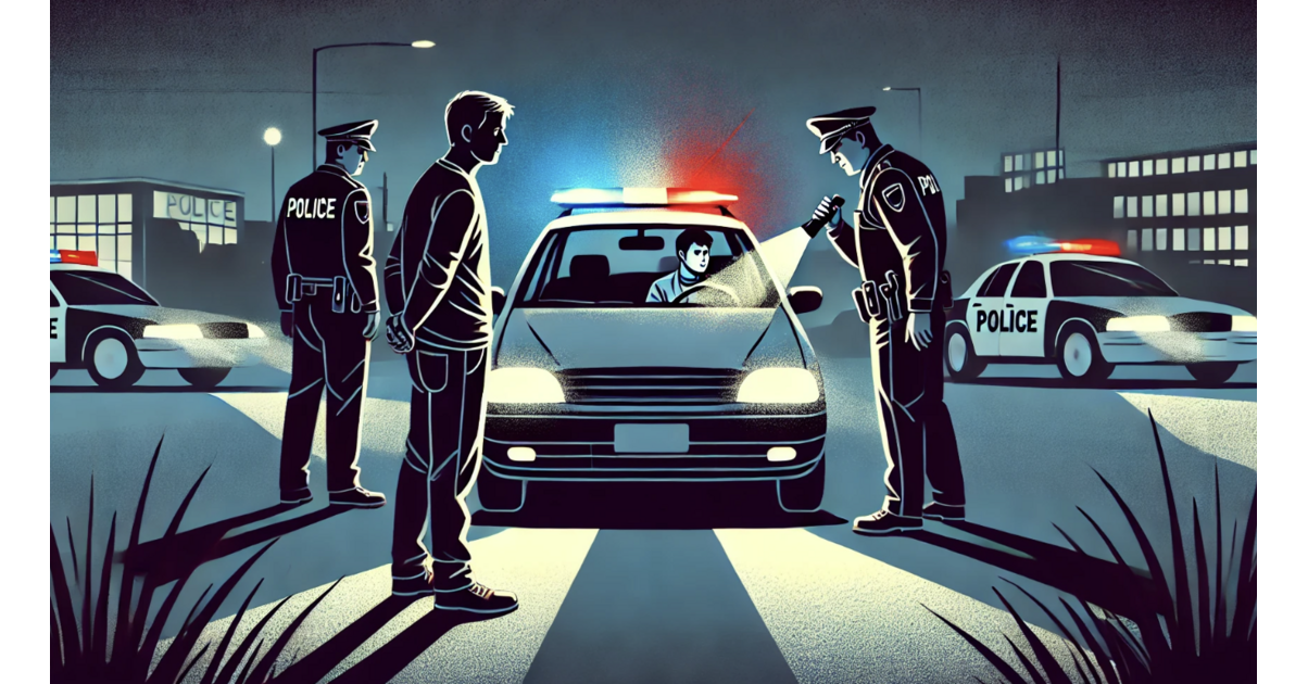 Illustration d un controle de police nocturne avec des voitures et des policiers