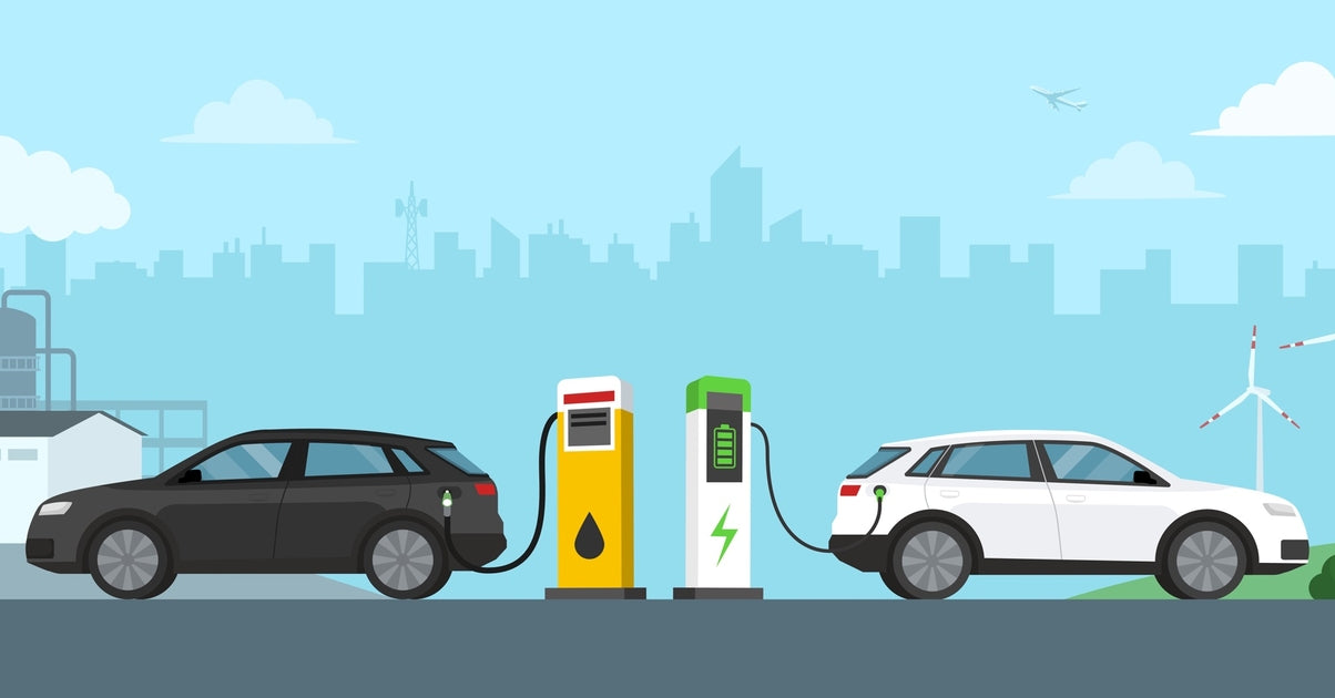 Illustration de la transition d'une voiture thermique à une voiture électrique