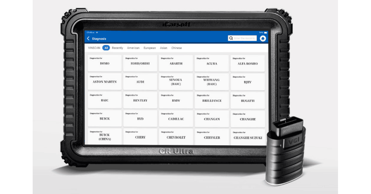 Tablette tactile de diagnostic multimarque iCarsoft CR Ultra avec son module OBD