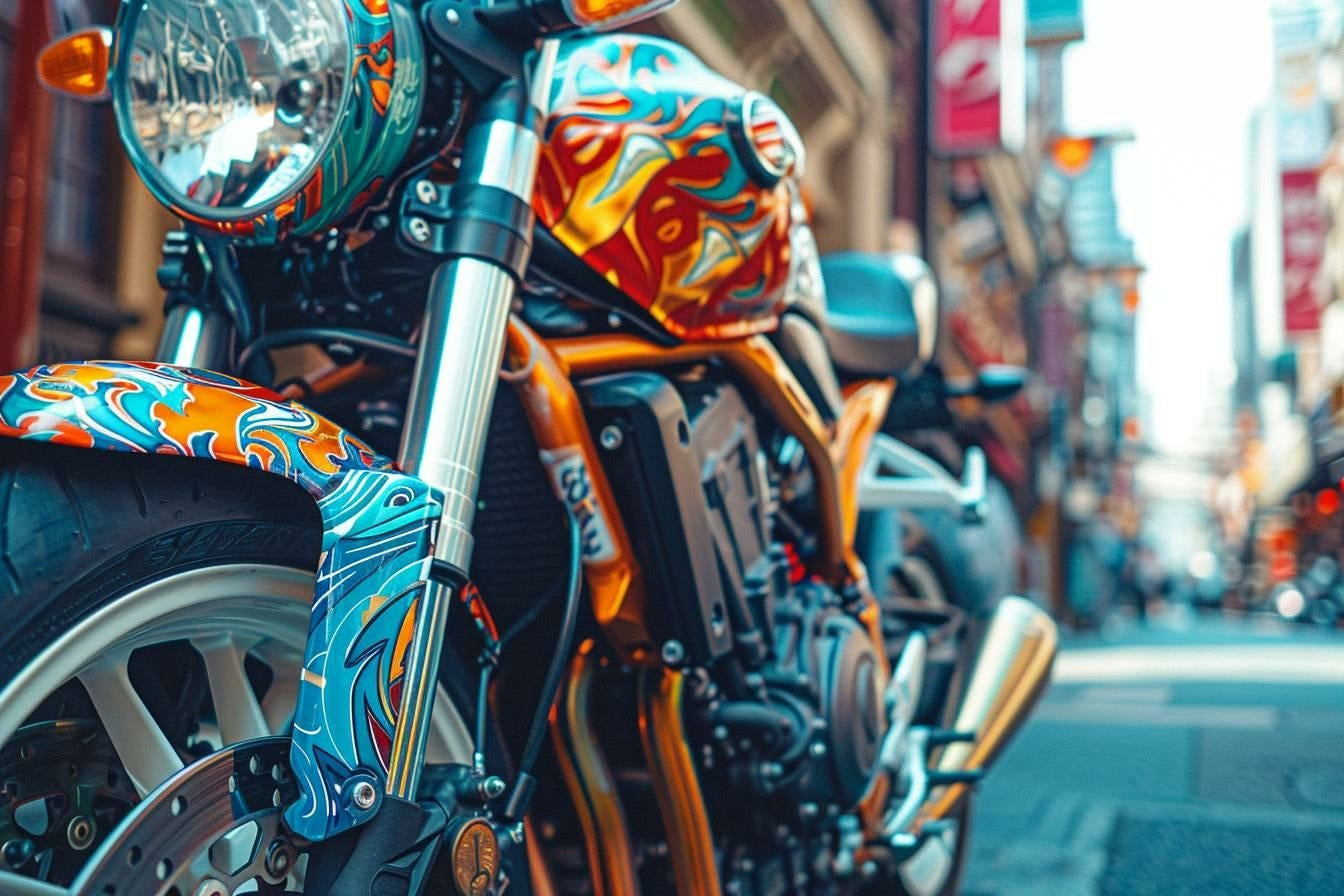 Gros plan sur une moto personnalisée nécessitant un diagnostic avec iCarsoft MT