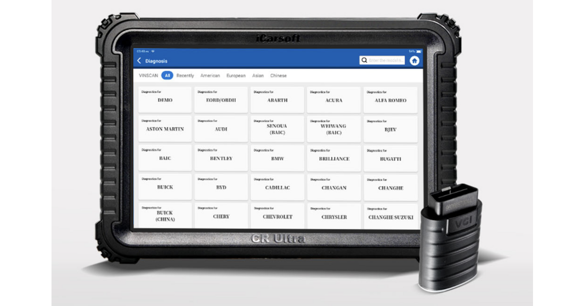 Tablette tactile de diagnostic multimarque iCarsoft CR Ultra avec son module OBD