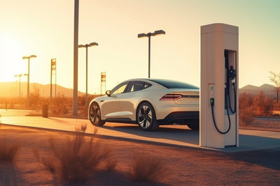 Recharge d une voiture electrique blanche sur une borne de diagnostic et d alimentation