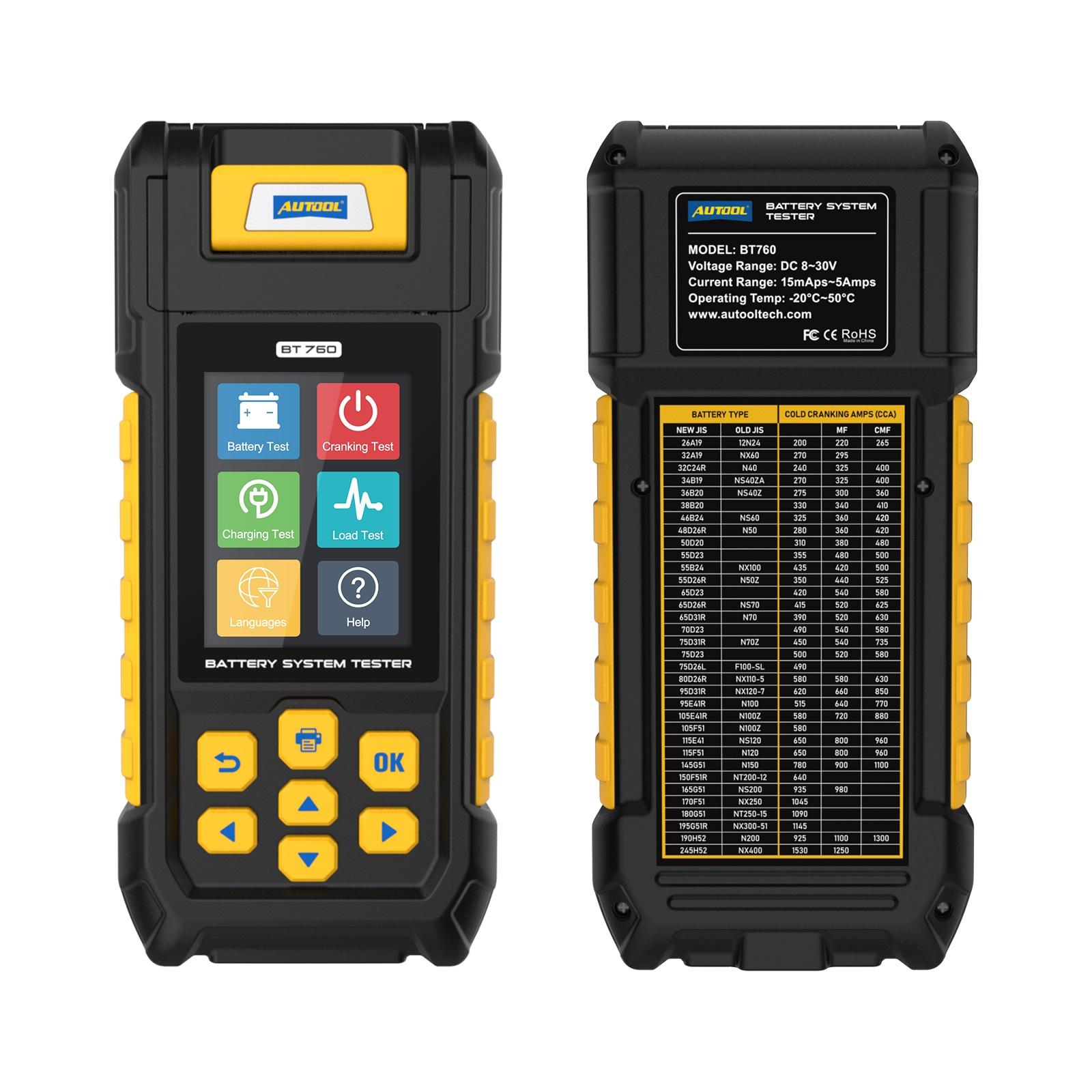 Testeur de batterie professionnel Autool BT760 avec ecran couleur et tableau de correspondance