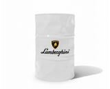 Baril decoratif blanc de style industriel avec le logo de la marque Lamborghini