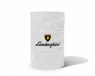 Baril decoratif blanc de style industriel avec le logo de la marque Lamborghini