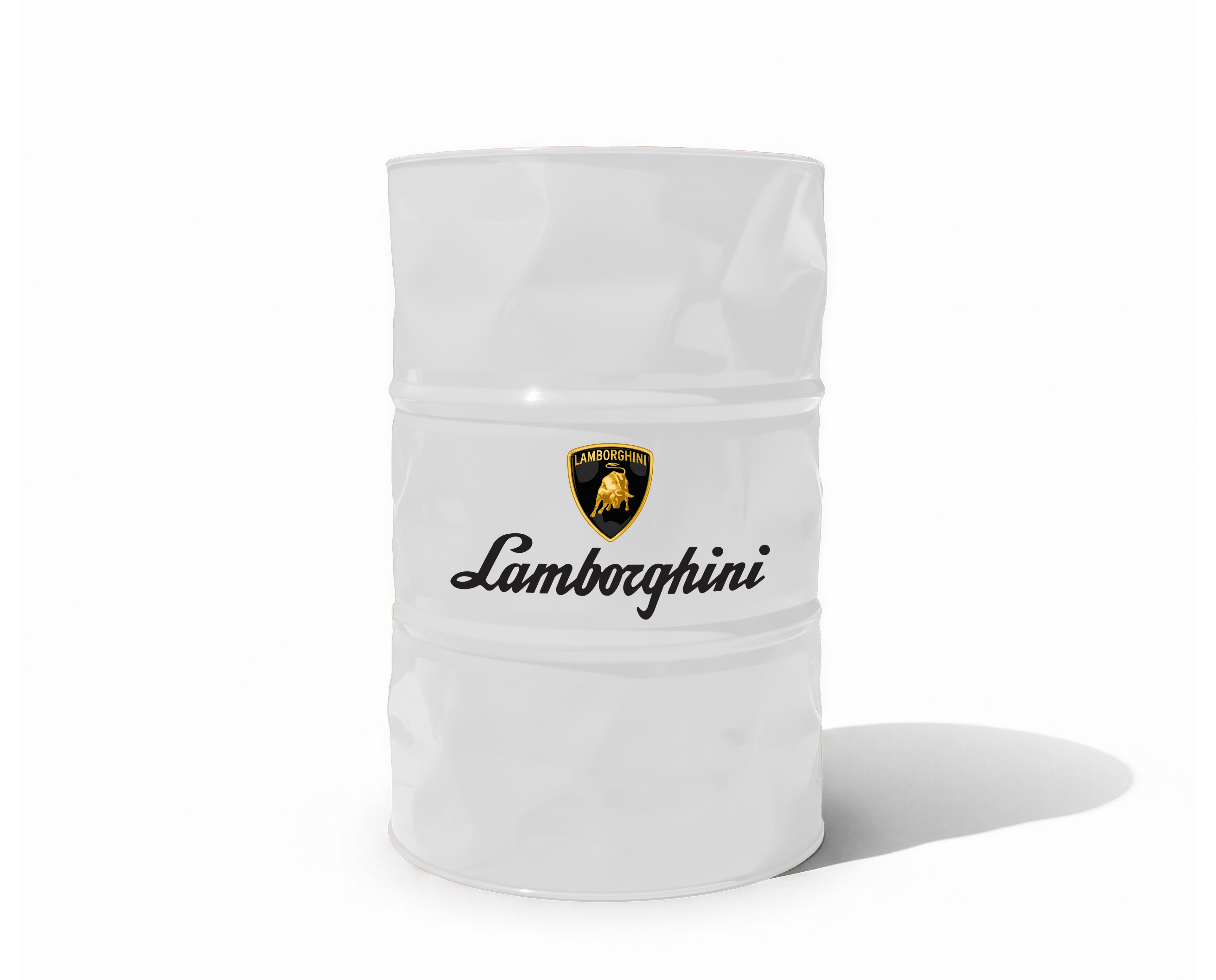 Baril decoratif blanc de style industriel avec le logo de la marque Lamborghini