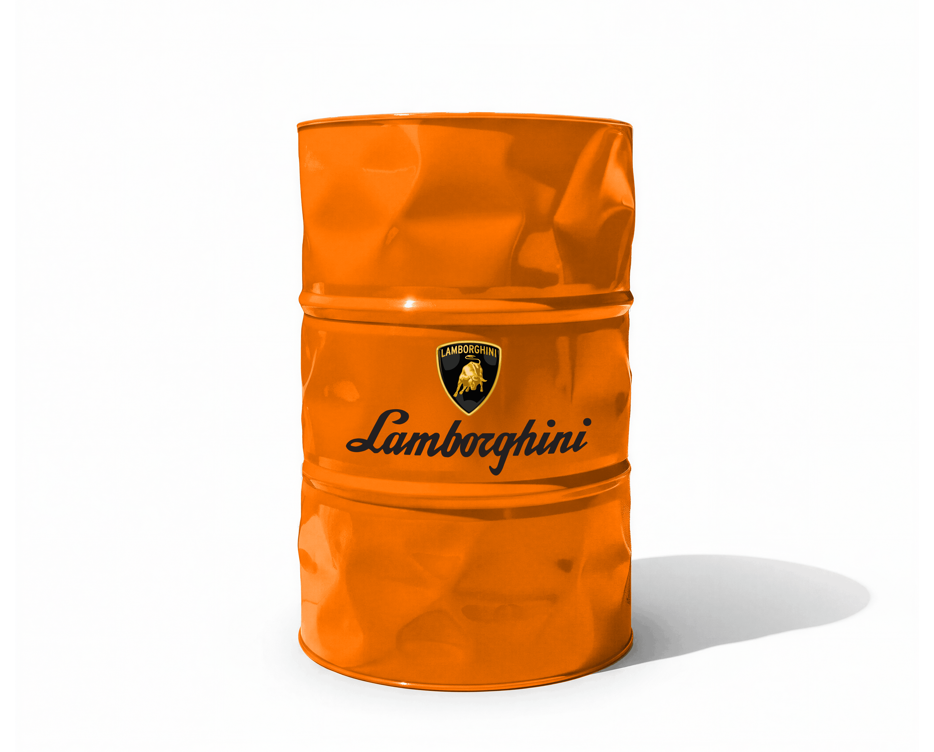 Baril decoratif orange avec le logo de la marque automobile de luxe Lamborghini