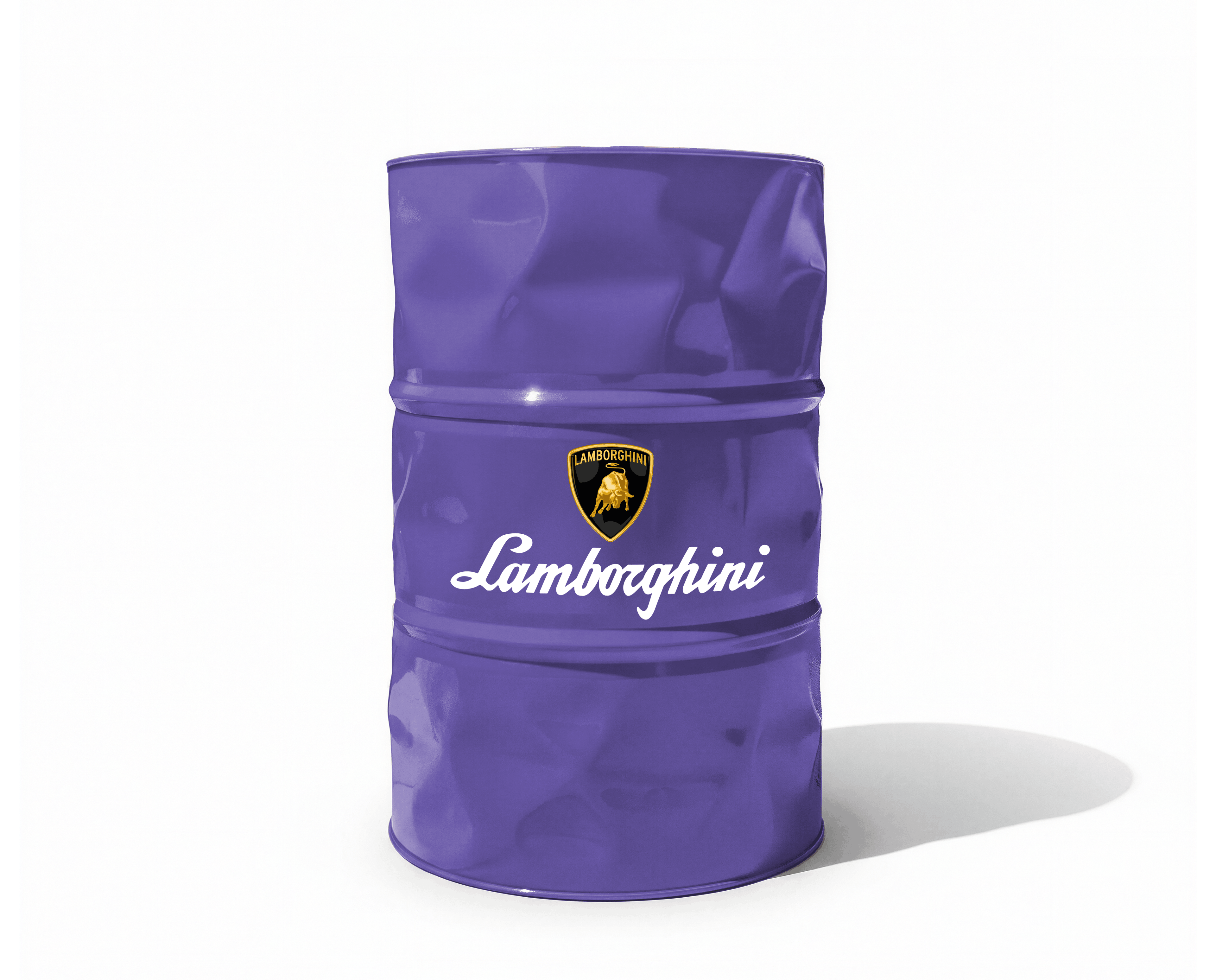 Baril decoratif violet de style industriel avec le logo de la marque automobile Lamborghini