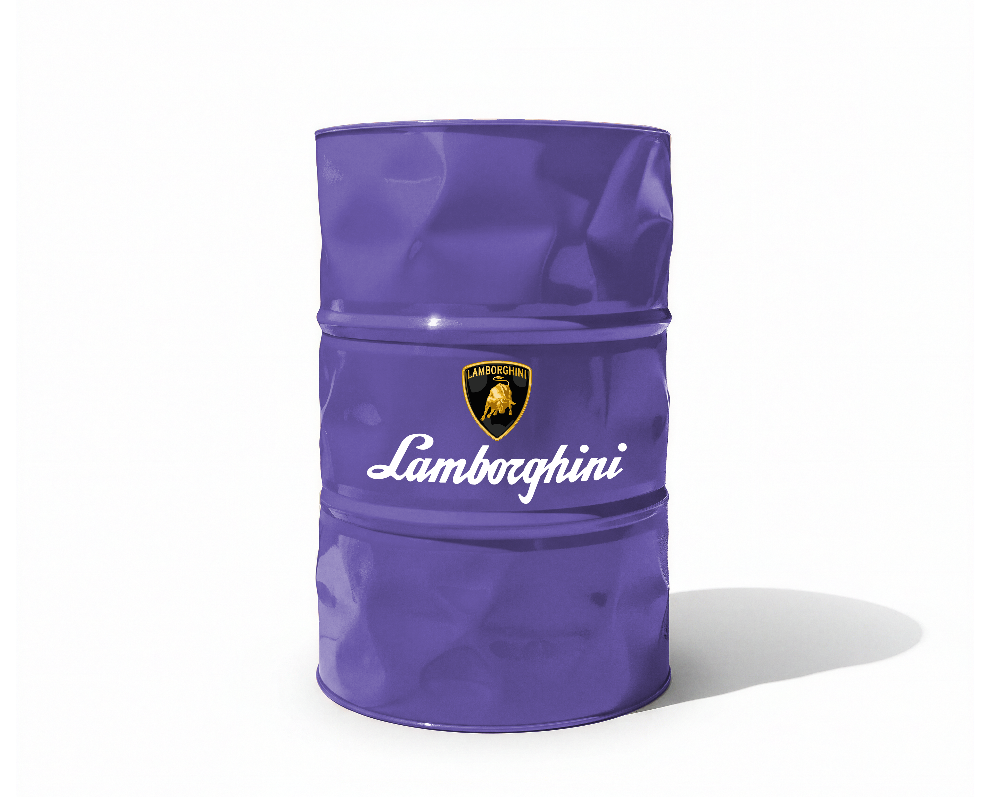 Baril decoratif violet orne du logo officiel Lamborghini pour deco de garage