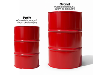 Comparatif de dimensions de deux barils decoratifs rouges iCarsoft pour atelier