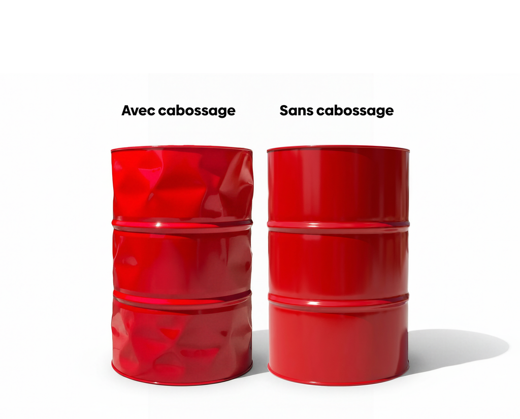 Comparatif visuel entre un baril rouge avec cabossage et un baril lisse sans cabossage