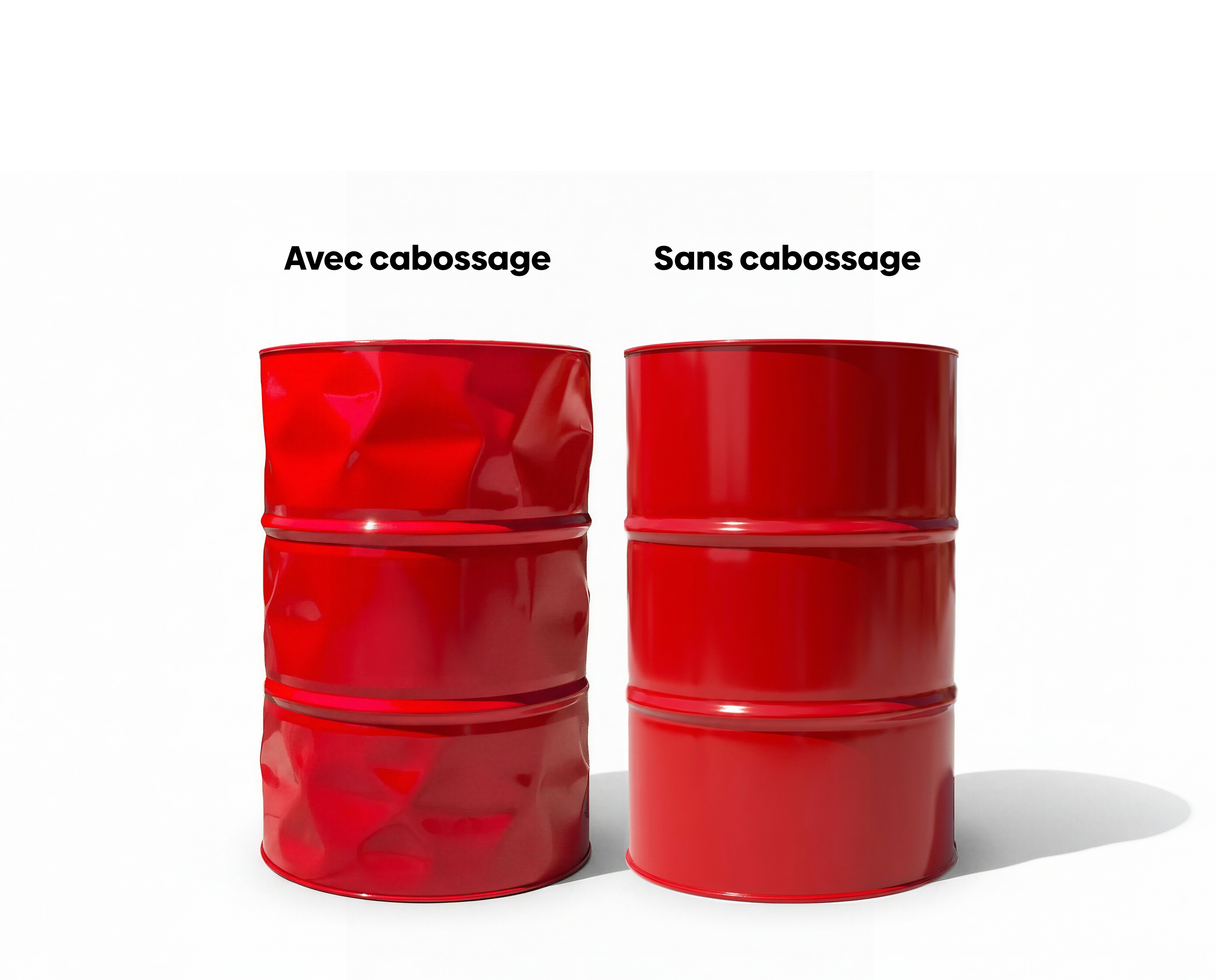 Comparatif visuel entre un baril rouge avec cabossage et un baril lisse sans cabossage