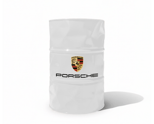 Baril decoratif blanc de marque Porsche pour la decoration de garage automobile