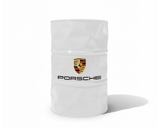 Baril decoratif blanc avec logo et ecriture de la marque Porsche