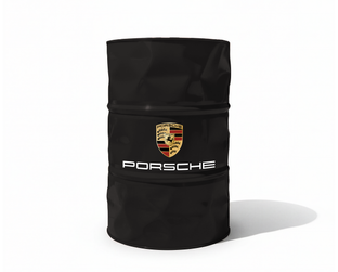 Baril decoratif noir avec logo Porsche pour decoration de garage et atelier