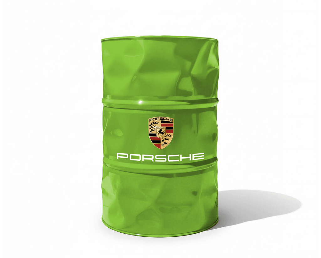 Baril decoratif Porsche vert pour decoration de garage ou atelier de diagnostic