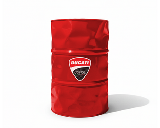 Baril en métal rouge décoré du logo Ducati Corse pour atelier de diagnostic moto