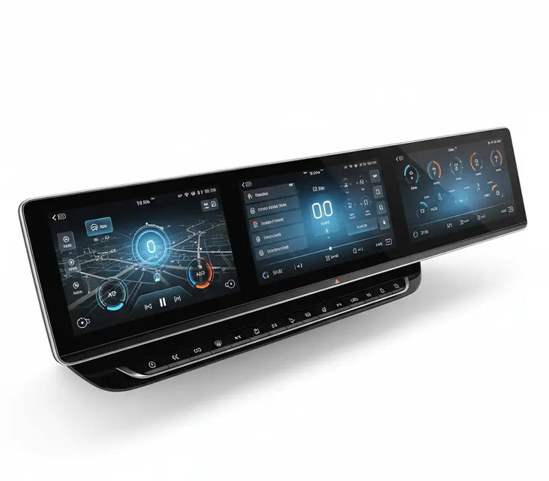Tableau de bord tactile panoramique triple ecran pour voiture moderne