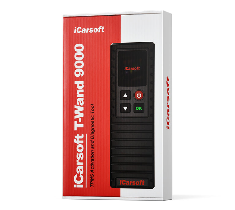 Boite d emballage rouge et blanche de l outil TPMS iCarsoft T Wand 9000
