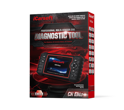 Boite d emballage rouge et noire de la valise de diagnostic multimarque iCarsoft CR Elite