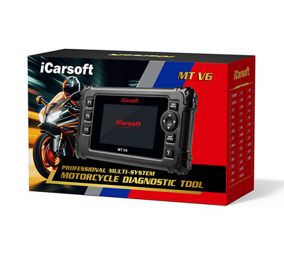 Boite d emballage rouge et noire de la valise diagnostic moto iCarsoft MT V6