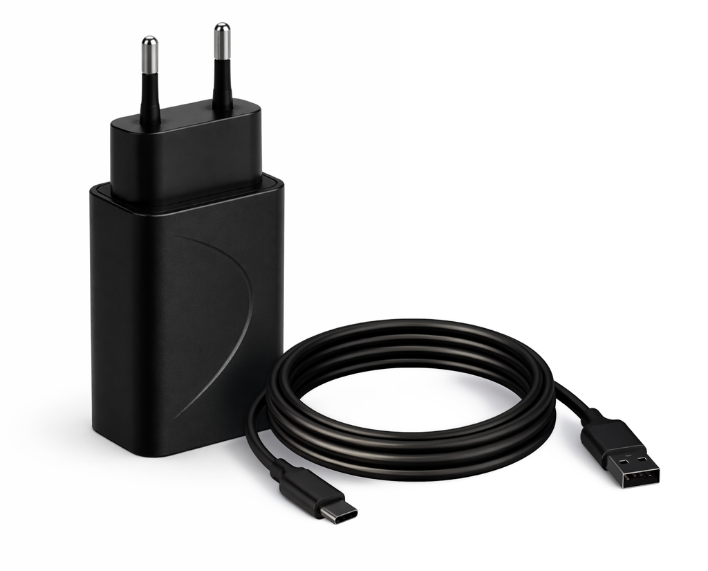 Chargeur secteur noir avec son câble USB type C compatible avec les valises iCarsoft