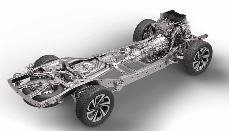 Structure complete du chassis de voiture avec moteur et transmission
