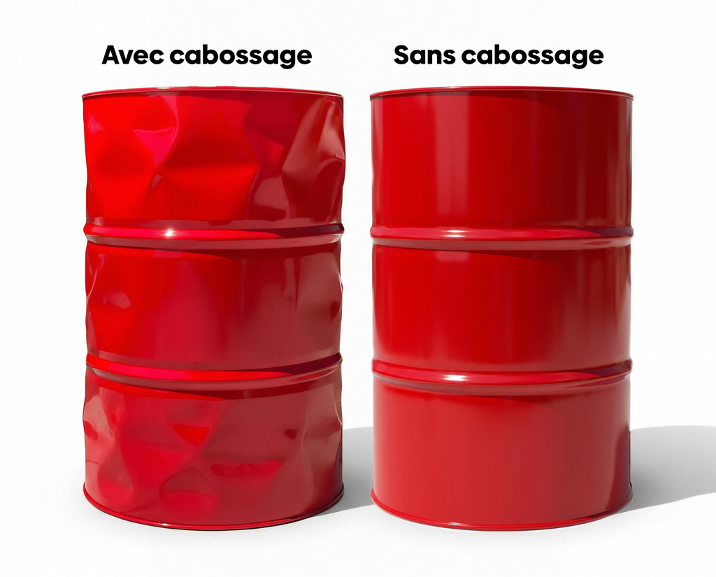 Comparaison entre un baril rouge cabossé et un baril rouge intact