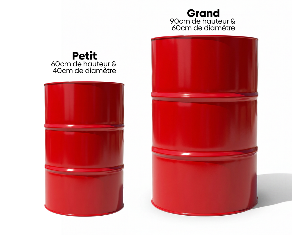 Comparatif de taille entre le petit et le grand baril decoratif de garage
