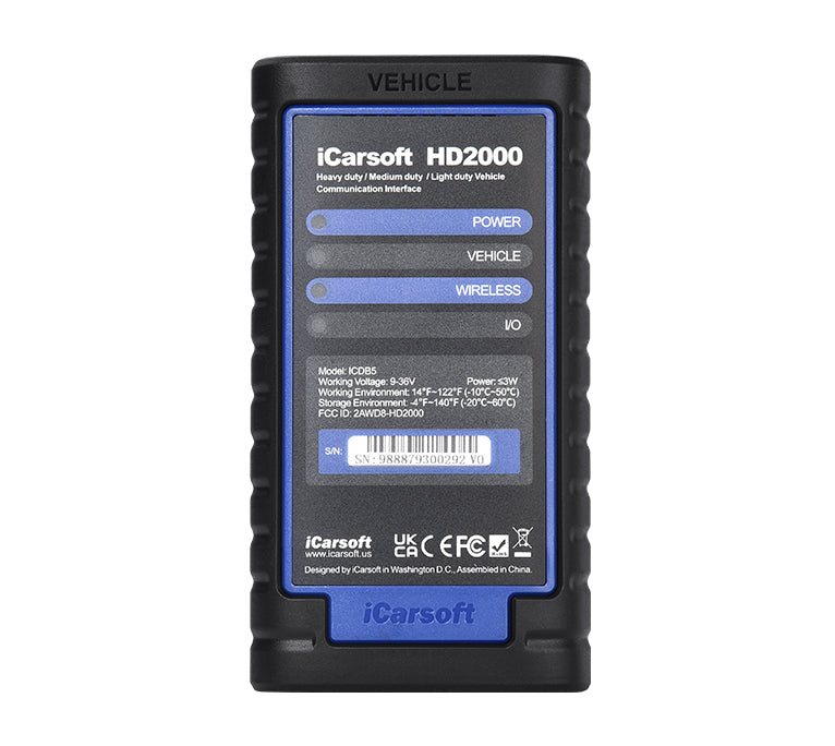 Boîtier de diagnostic VCI iCarsoft HD2000 pour camions et poids lourds