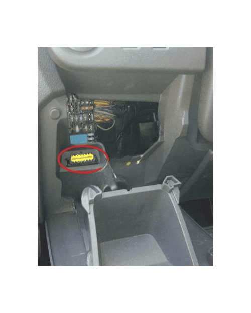 Photo montrant l emplacement de la prise OBD2 entouree en rouge sur une Dacia Lodgy