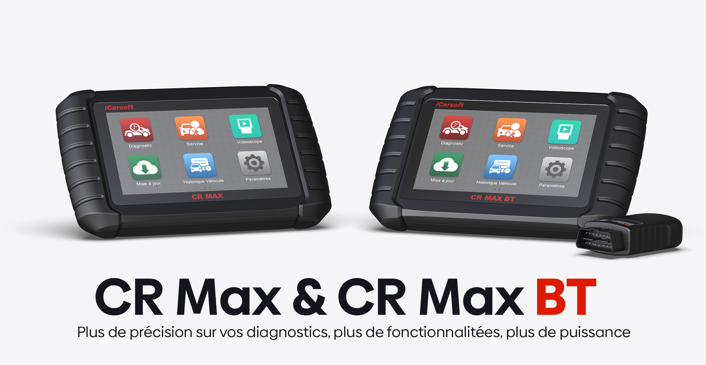 Valises de diagnostic auto iCarsoft CR Max et CR Max BT avec prise OBD2