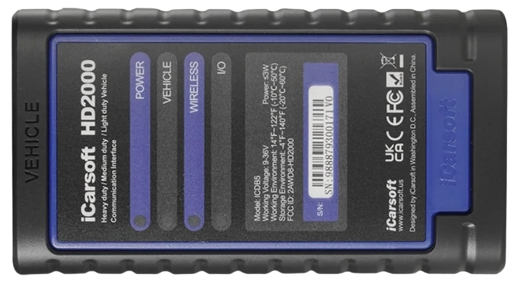 Interface de communication vehicule VCI iCarsoft HD2000 pour diagnostic de poids lourds