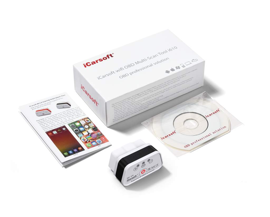 Boite et accessoires complets de l outil de diagnostic OBD2 sans fil iCarsoft i610 Wifi