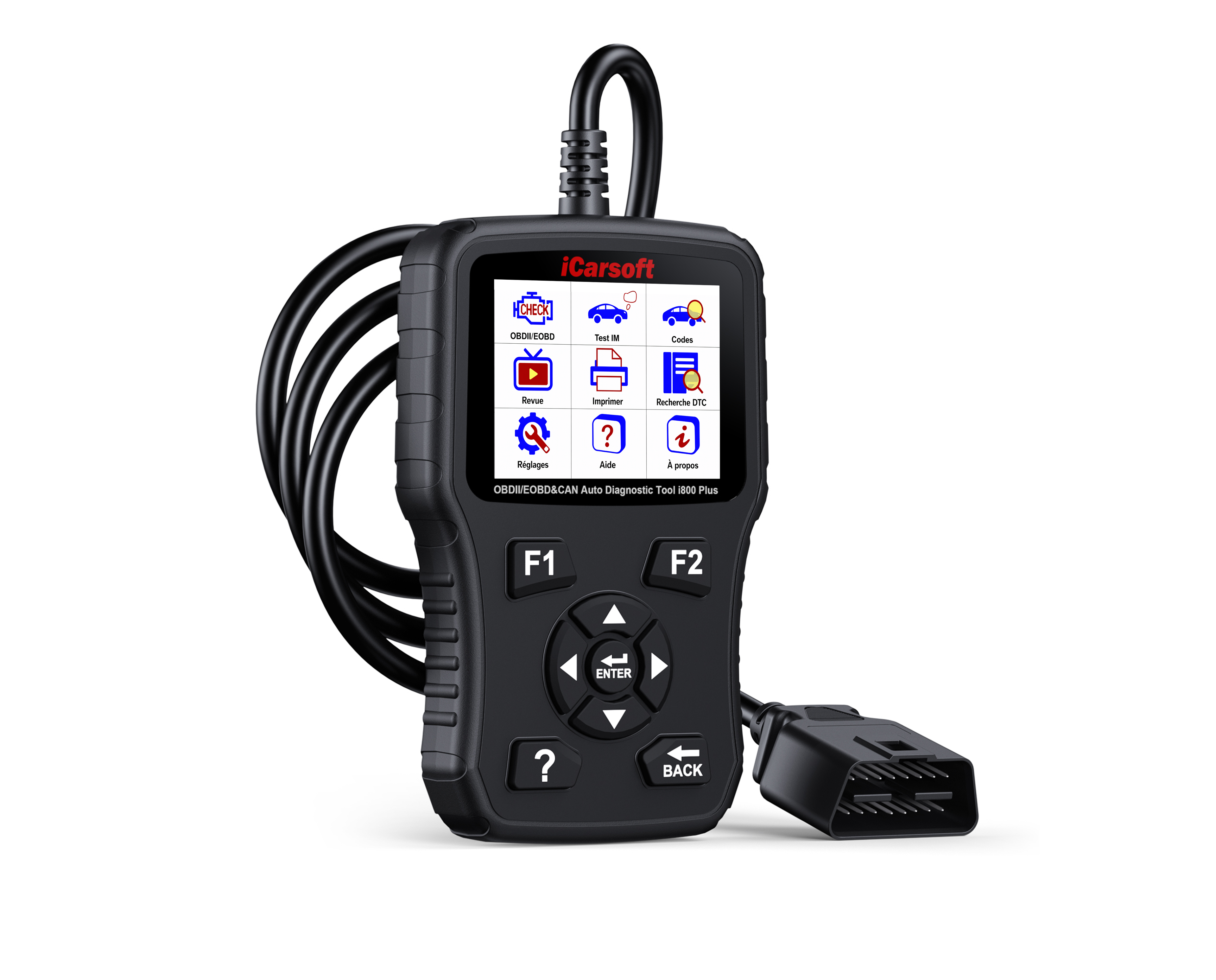 Boitier de diagnostic automobile multimarque iCarsoft i800 Plus avec son cable OBD2