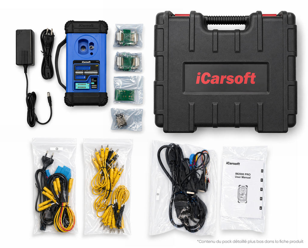 Pack complet iCarsoft IM2000 Pro avec programmateur de cles cables et mallette
