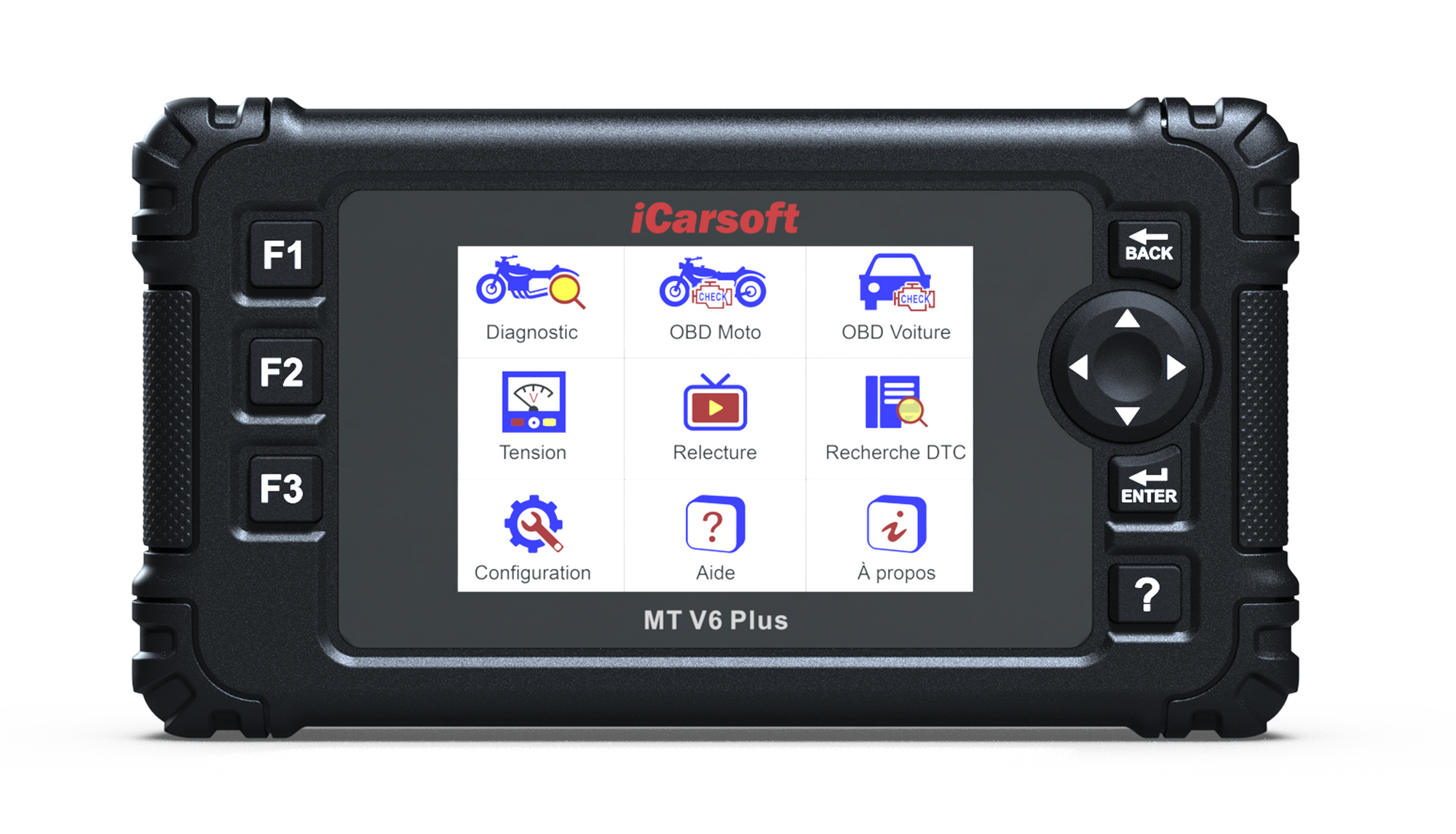 Valise de diagnostic multimarque iCarsoft MT V6 Plus pour motos avec écran d'accueil en français