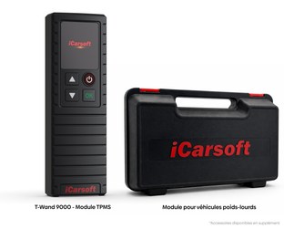 Module TPMS iCarsoft T-Wand 9000 à côté de sa mallette pour véhicules poids lourds