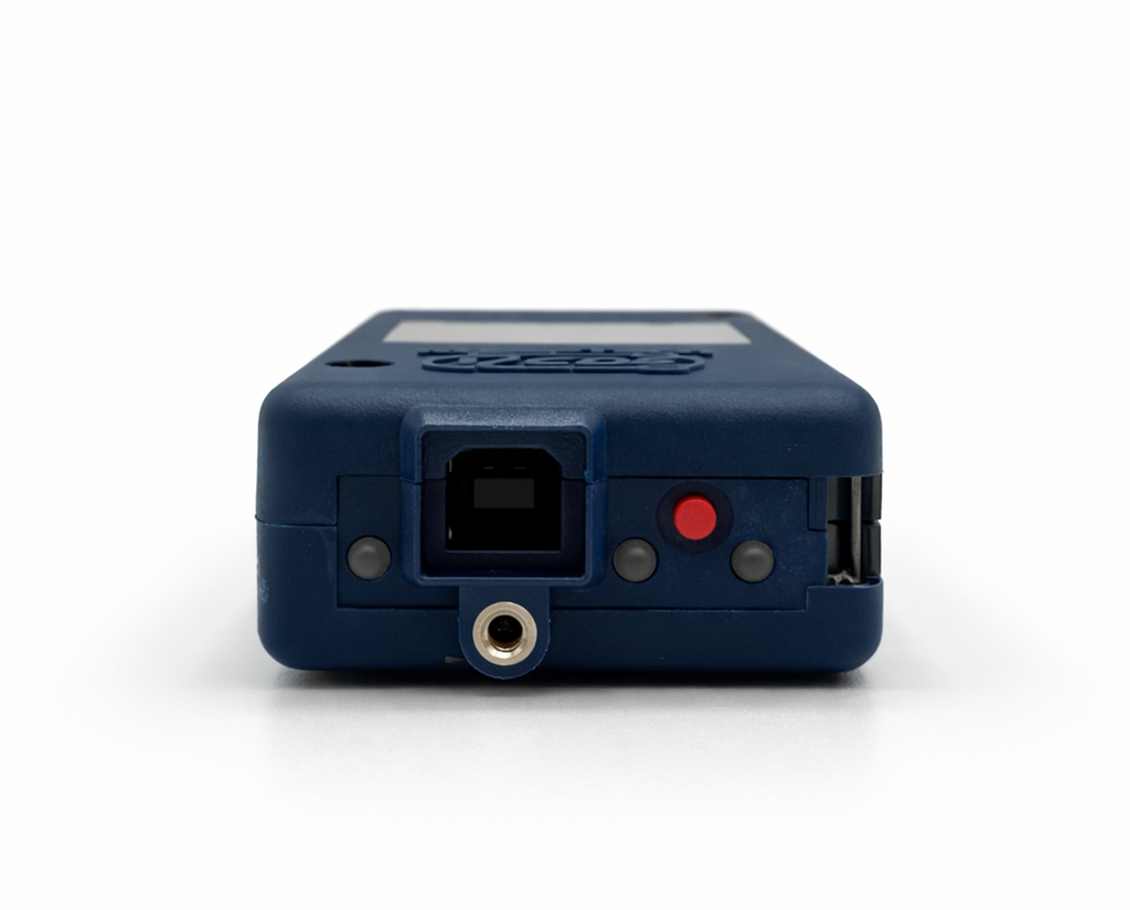 Vue arrière de l interface de diagnostic VCDS Ross Tech HEX V2 Pro avec ses connecteurs et voyants
