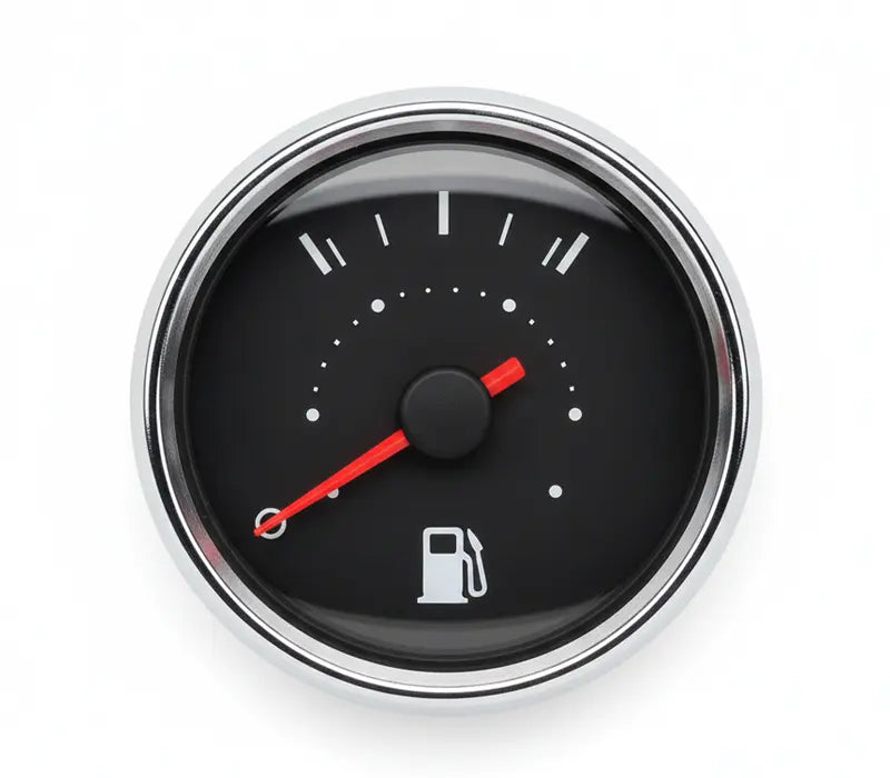 Gros plan sur une jauge de carburant de voiture indiquant un réservoir presque vide