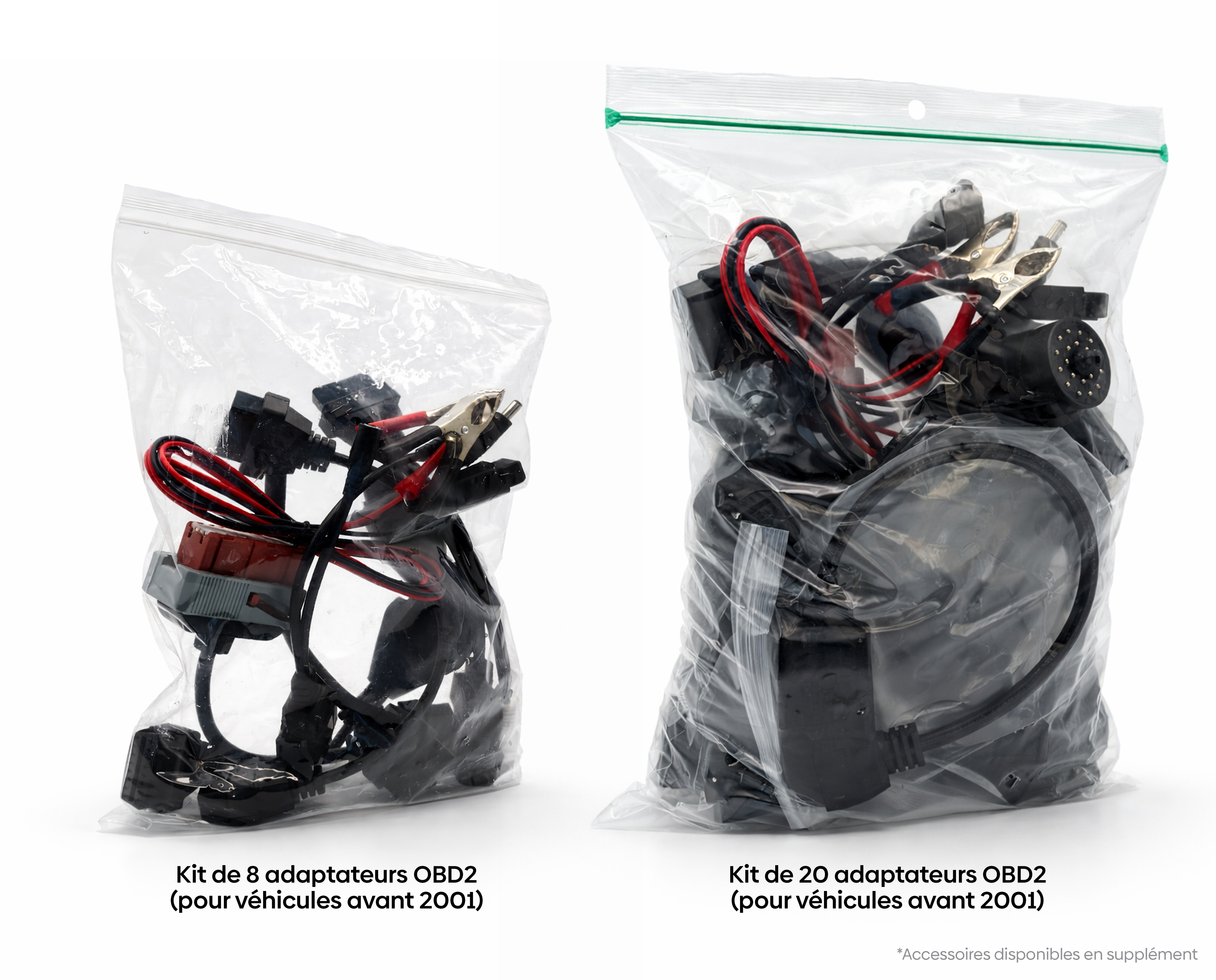 Kits de 8 et 20 adaptateurs OBD2 iCarsoft pour diagnostic de véhicules anciens