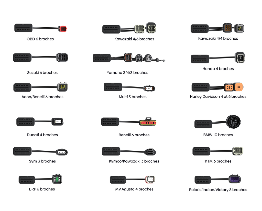 Ensemble de cables adaptateurs OBD2 pour diagnostic de differentes marques de motos