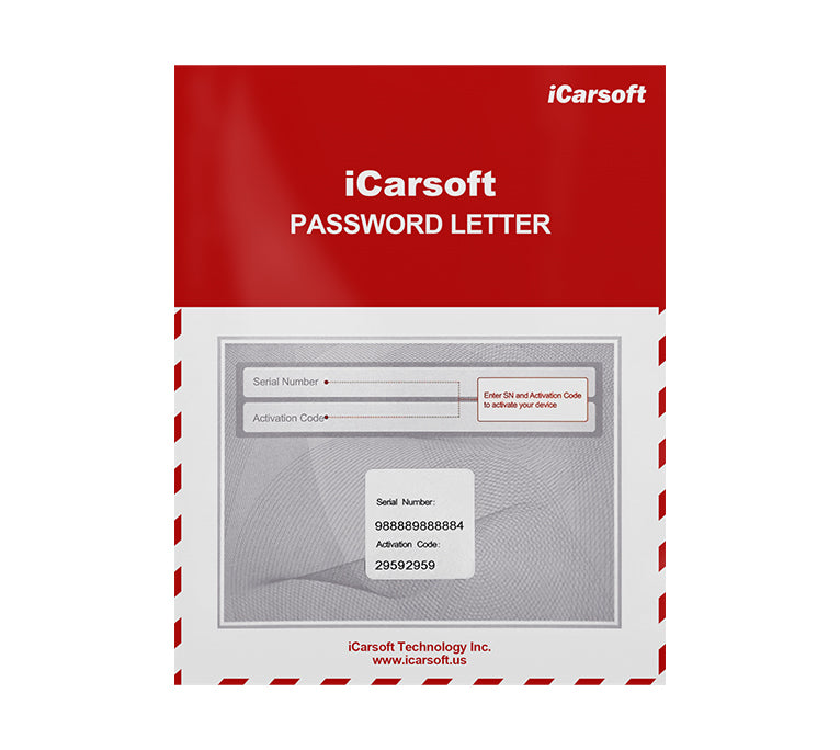 Lettre d activation officielle iCarsoft contenant le mot de passe et le numero de serie du CR Ultra