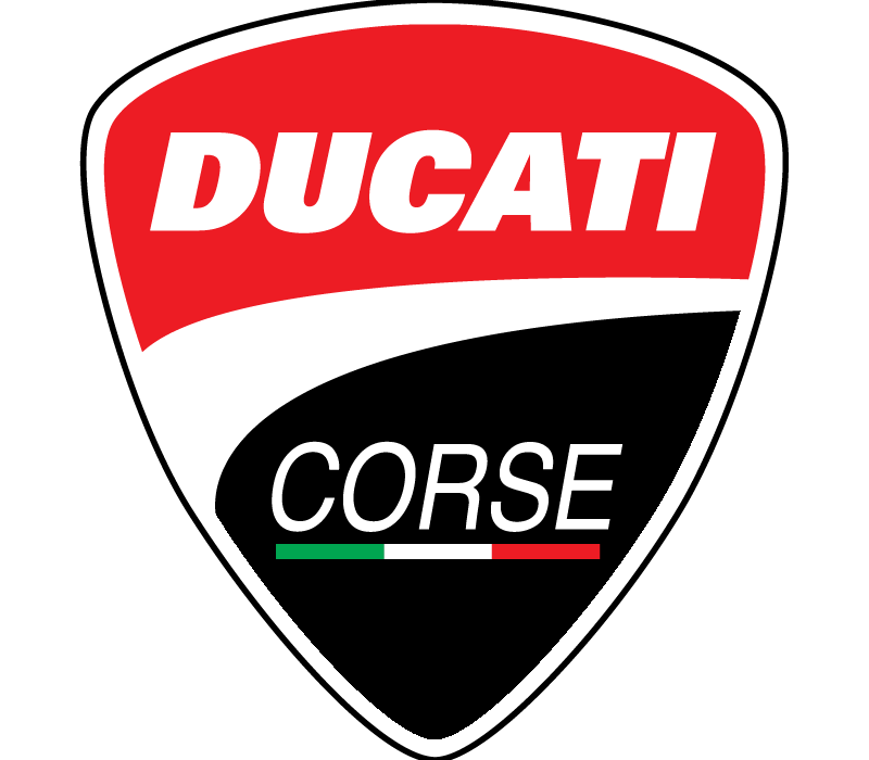 Logo officiel Ducati Corse rouge et noir pour diagnostic de moto