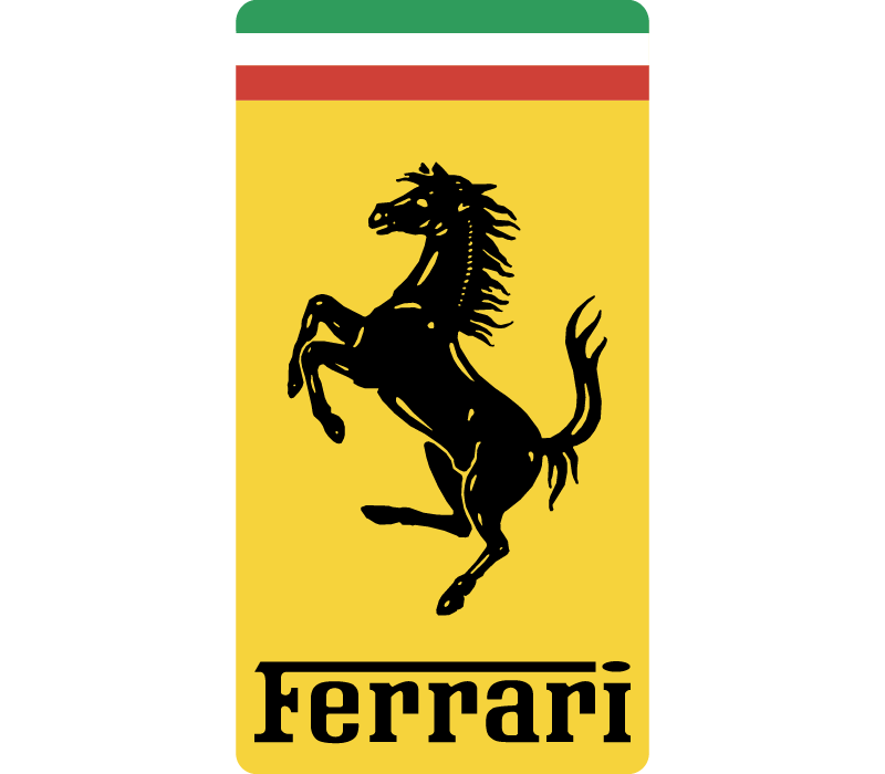 Logo officiel de la marque Ferrari avec le cheval cabre et le drapeau italien