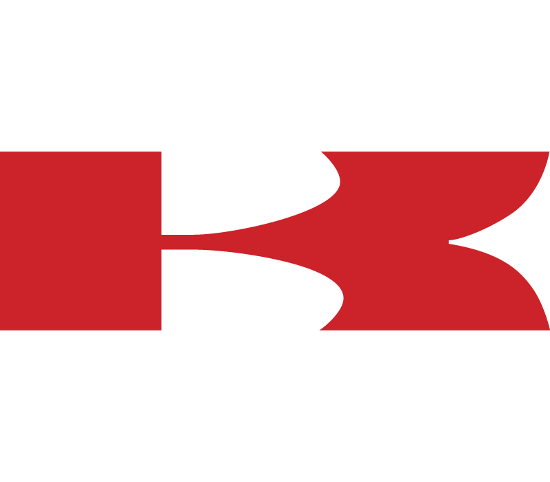 Logo rouge de la marque de motos Kawasaki sur fond blanc