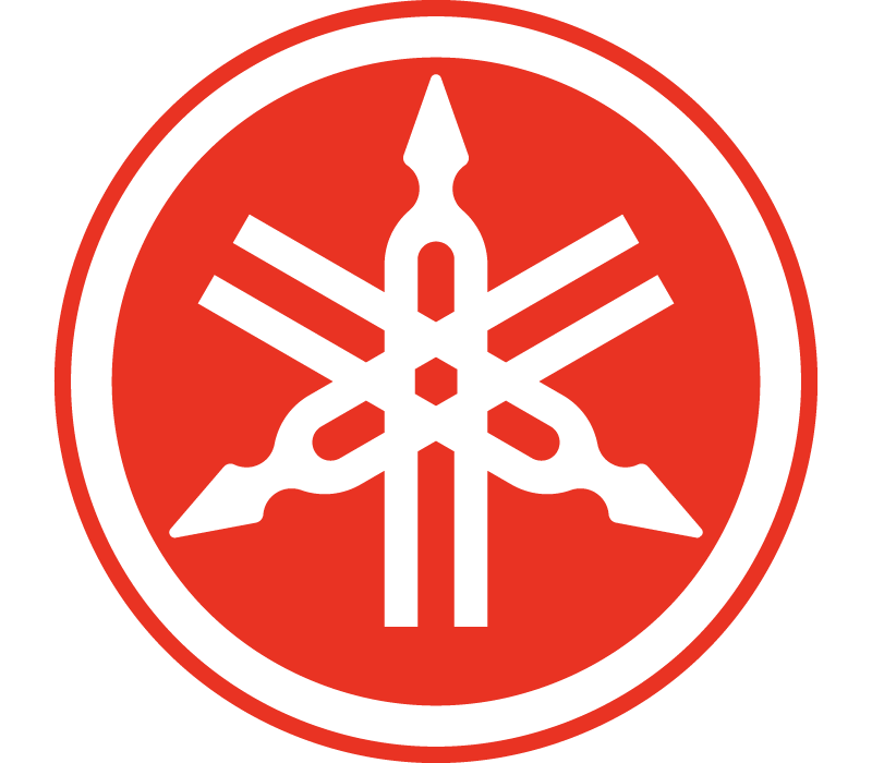 Logo blanc officiel de Yamaha dans un cercle rouge pour diagnostic moto