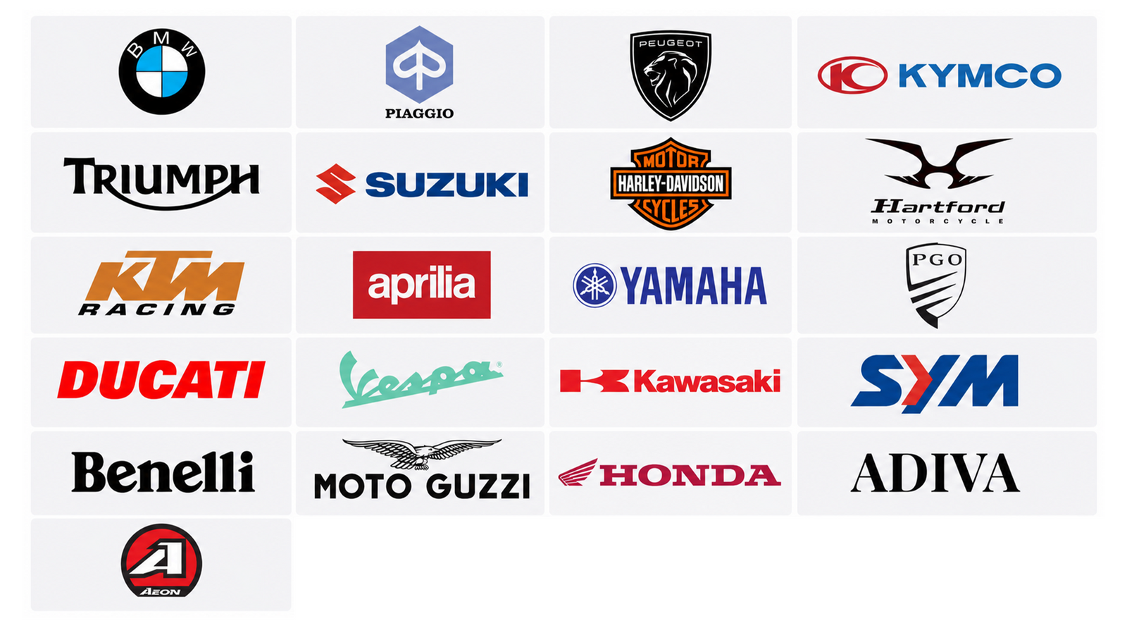 Logos de 21 marques de motos compatibles avec les valises de diagnostic iCarsoft