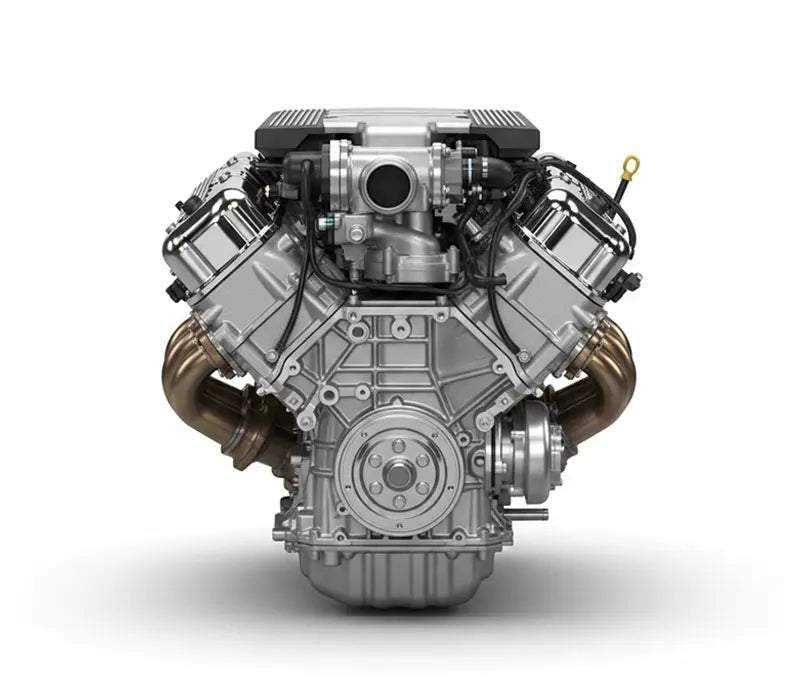 Gros plan sur un moteur V8 thermique haute performance pour diagnostic auto