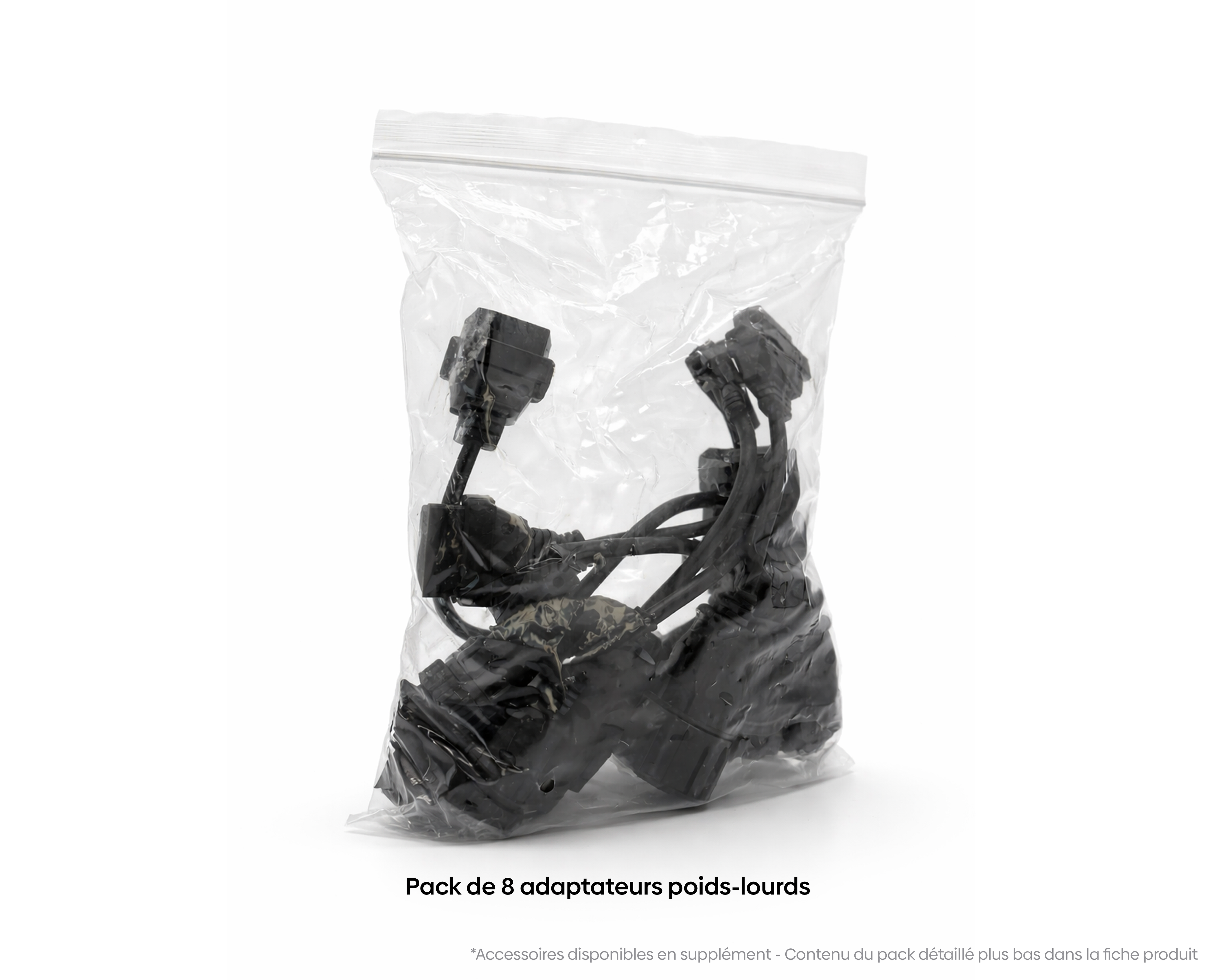 Sachet scellé contenant le pack de 8 adaptateurs de diagnostic pour camions et poids lourds